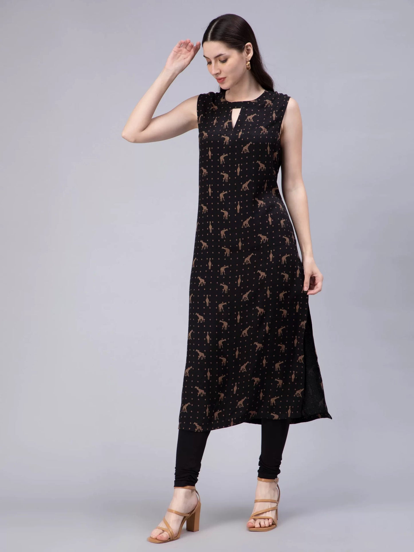 Conversational Printed Keyhole Neck Cotton Kurta