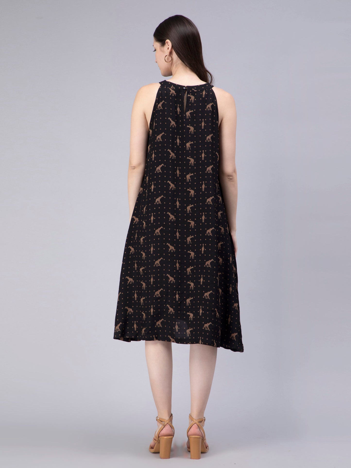 Conversational Printed Cotton A-Line Midi Dress