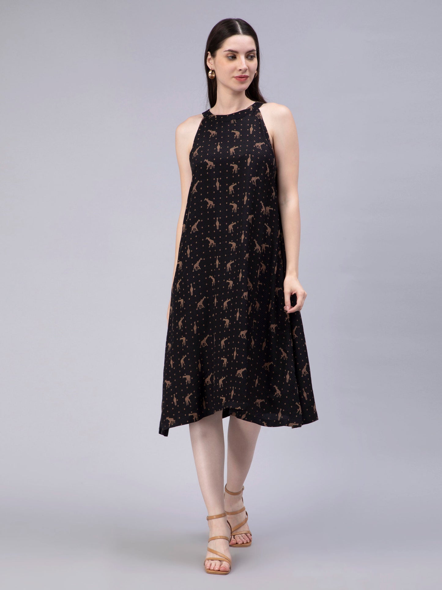 Conversational Printed Cotton A-Line Midi Dress