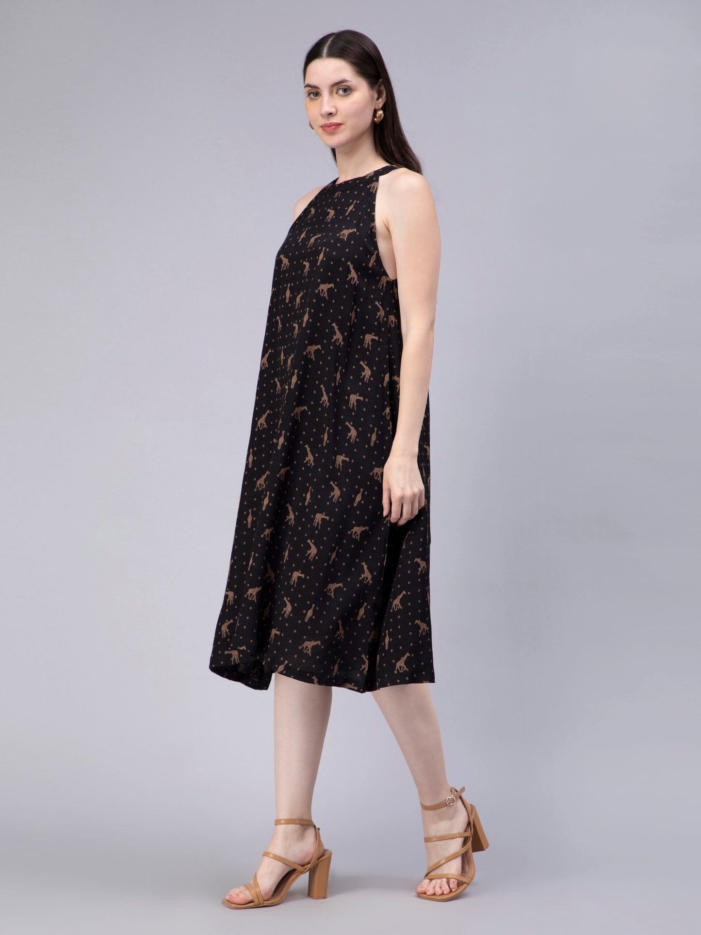 Conversational Printed Cotton A-Line Midi Dress