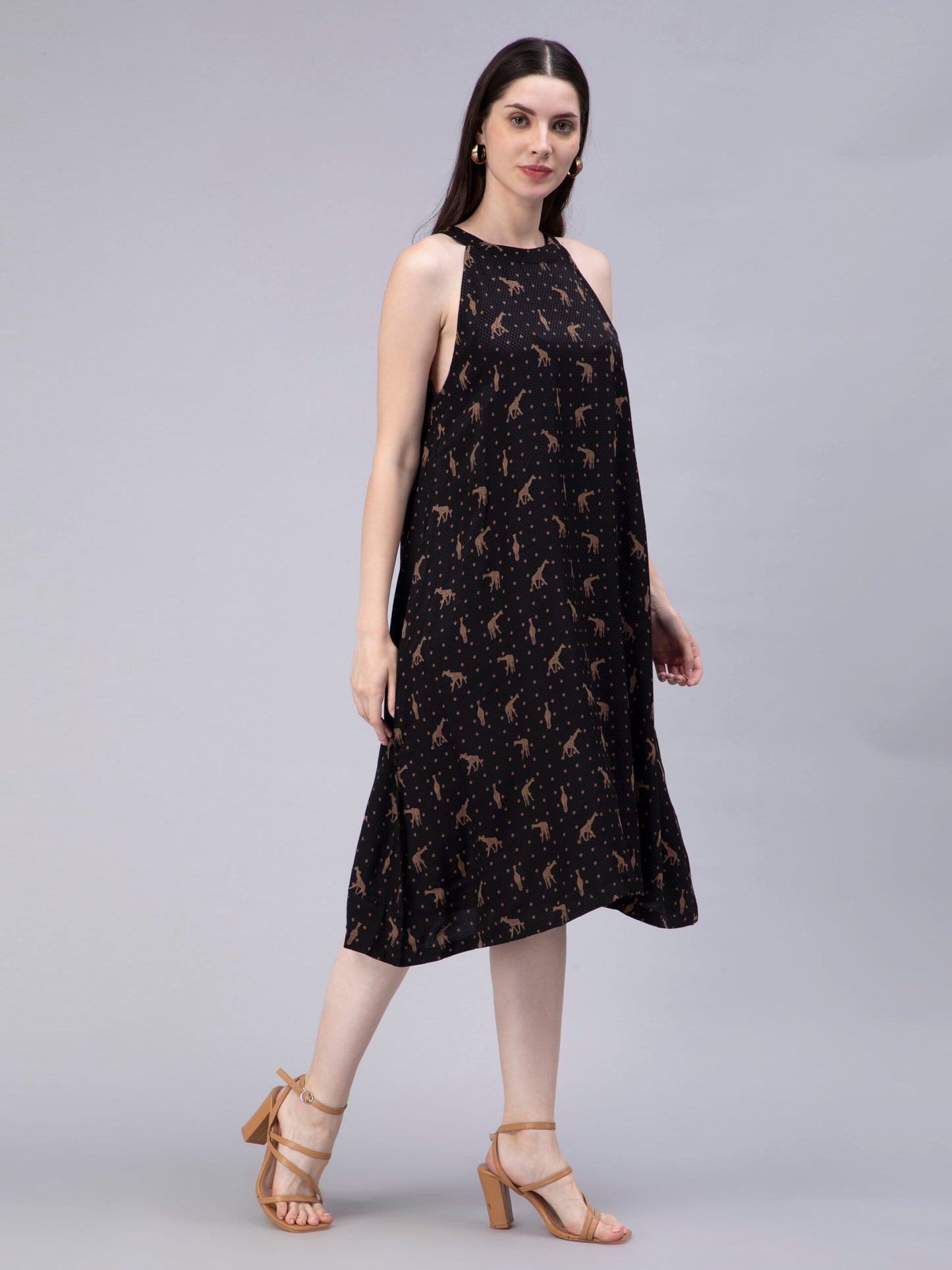 Conversational Printed Cotton A-Line Midi Dress