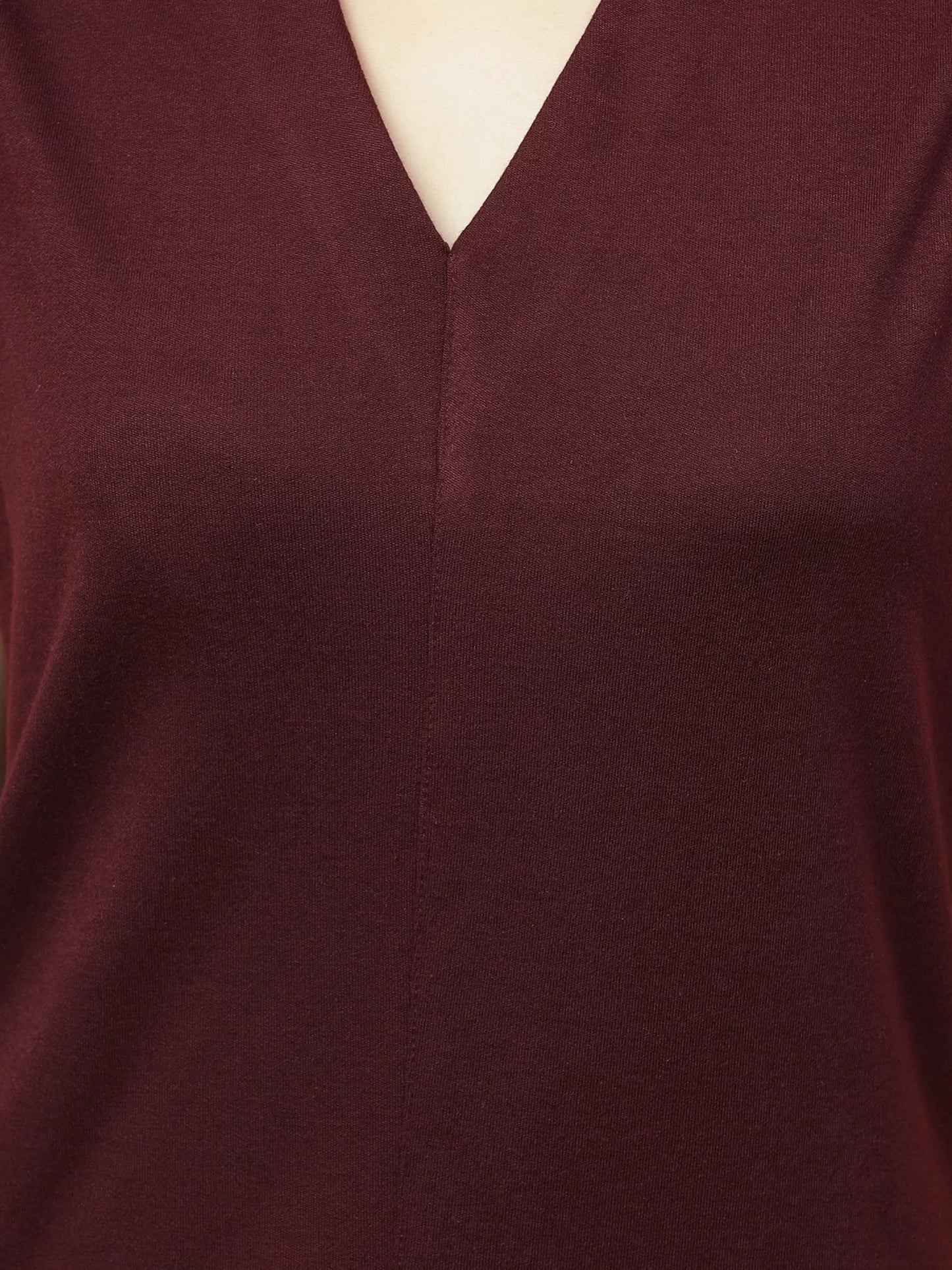 Maroon V-Neck Sheath Dress