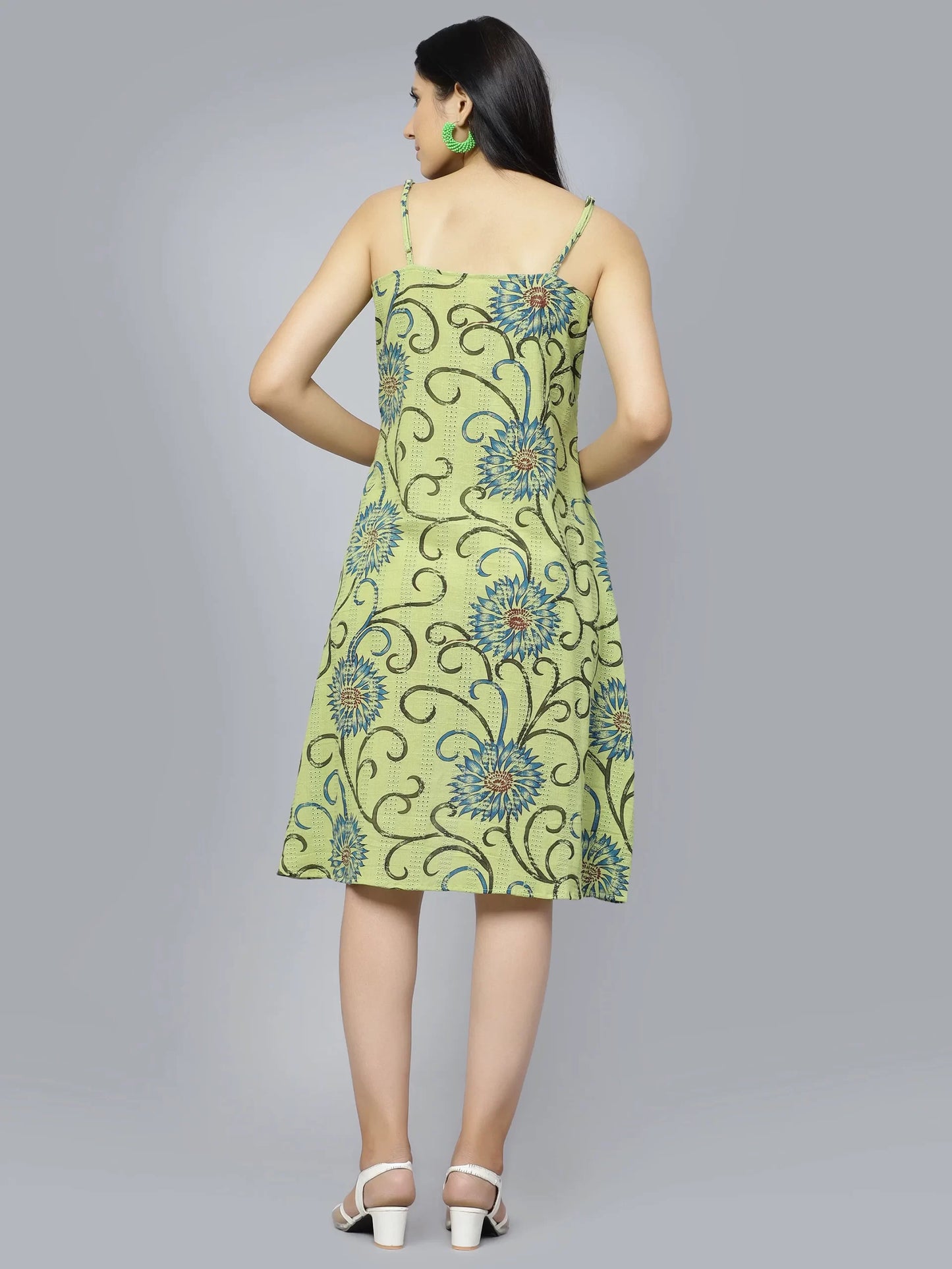 Floral Printed Shoulder Straps A-Line Dress