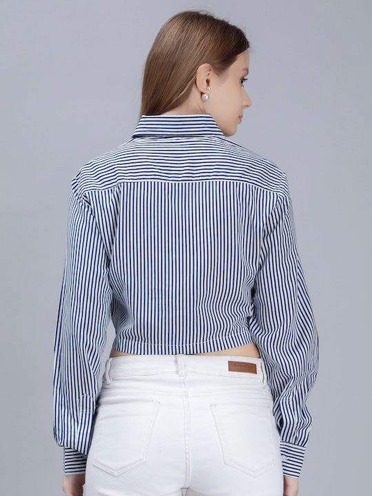 Comfort Slim Fit Opaque Striped Crop Casual Shirt