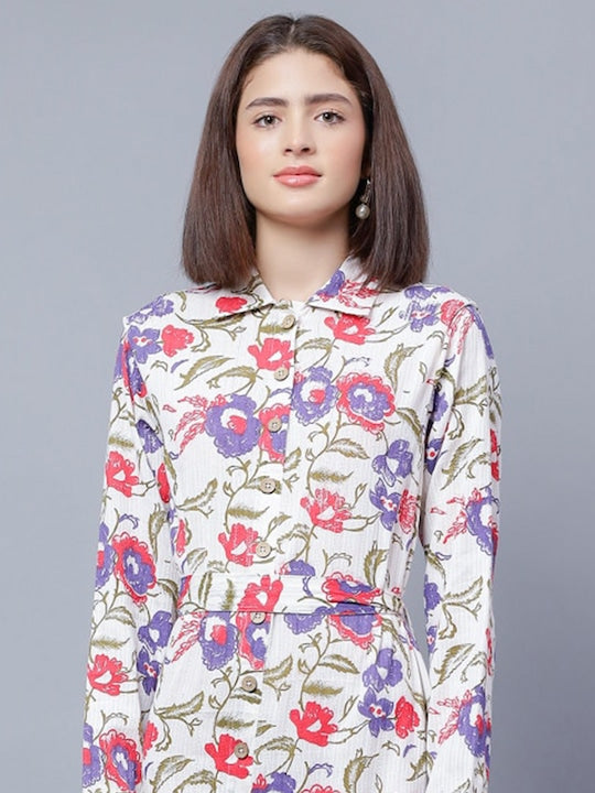 Floral Printed Shirt Midi Dress