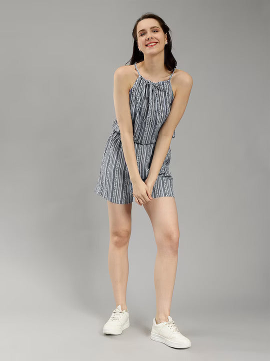 Geometric Printed Halter Neck Cotton Playsuit