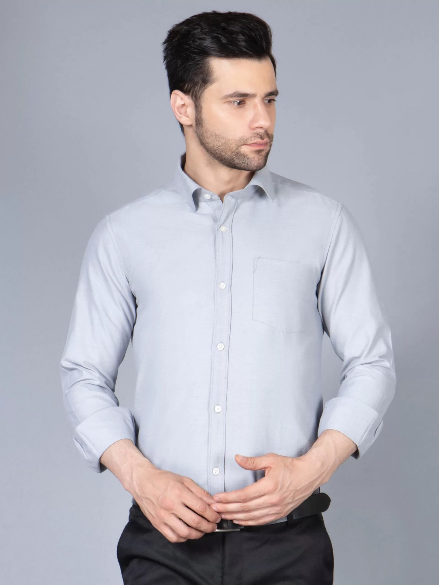 Men Grey Classic Slim Fit Opaque Formal Shirt