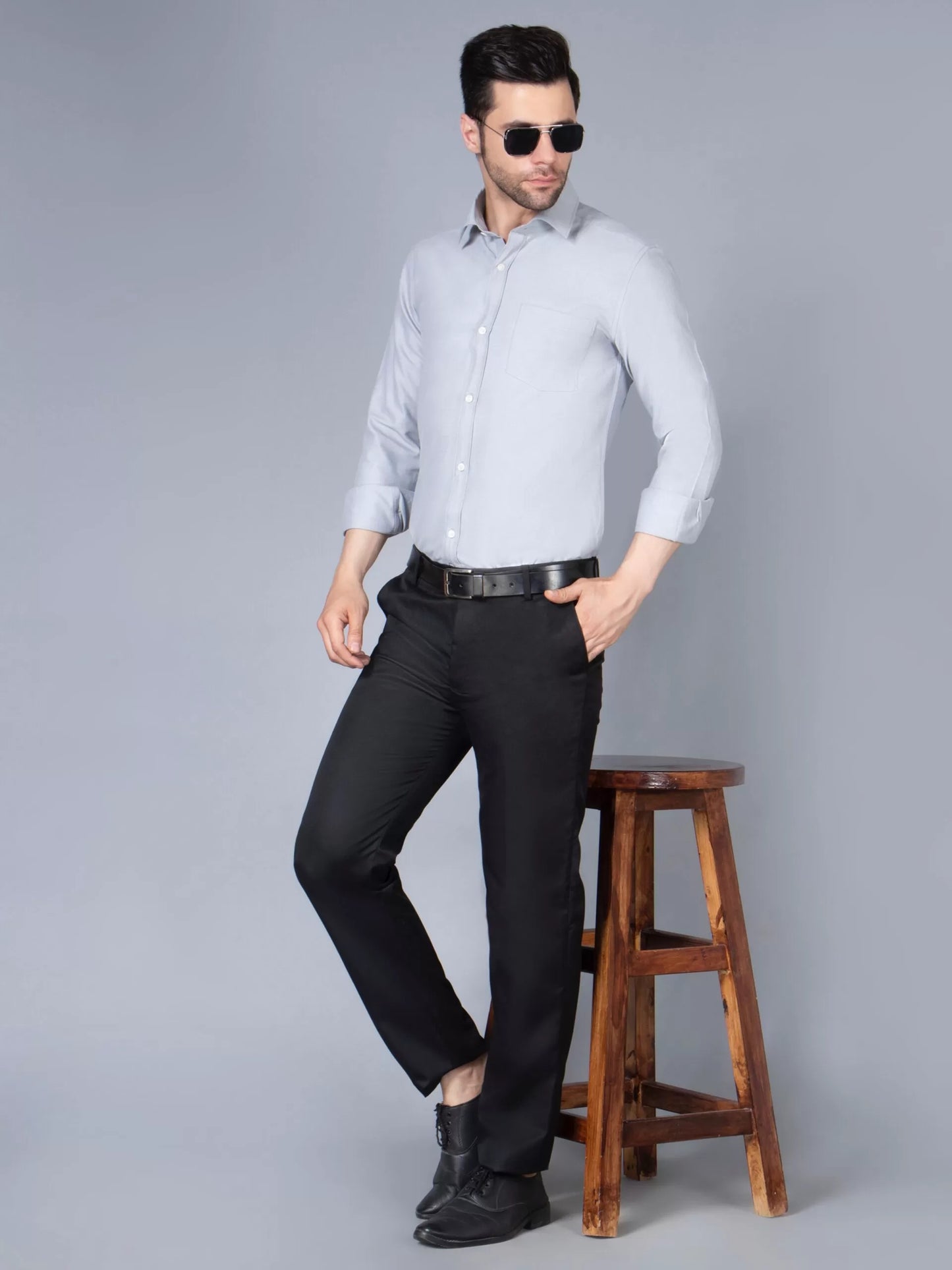 Men Grey Classic Slim Fit Opaque Formal Shirt