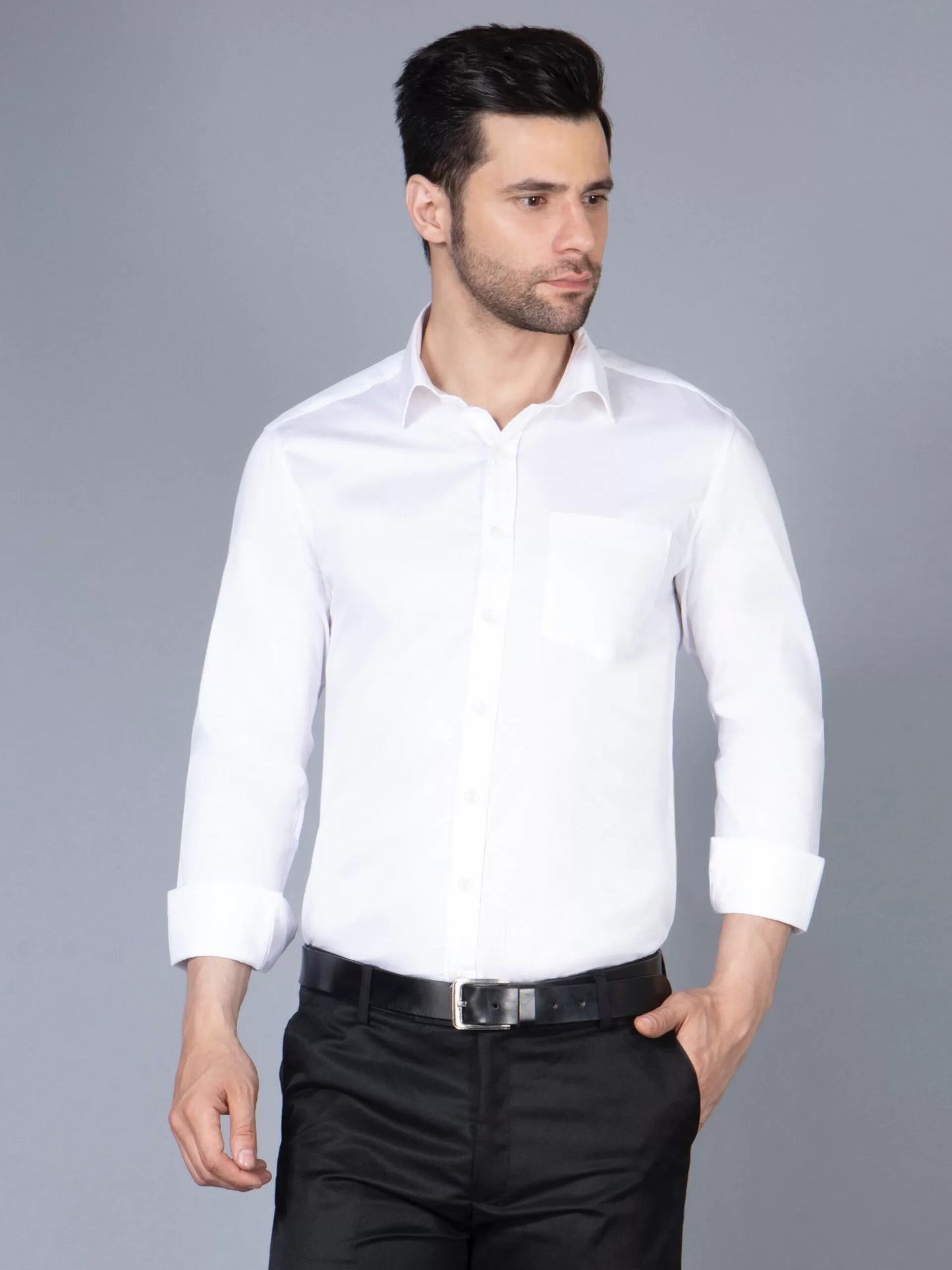 Men White Classic Slim Fit Opaque Formal Shirt