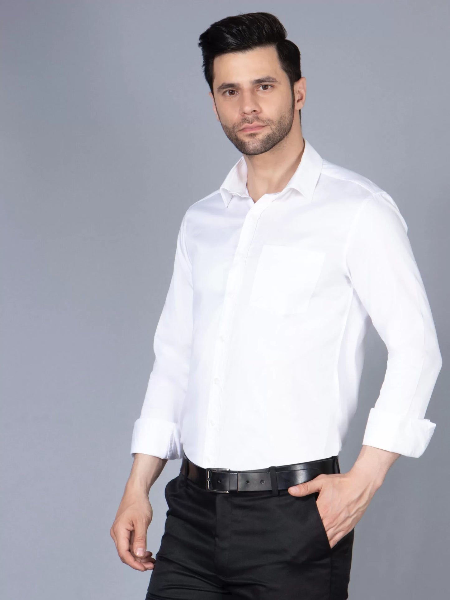 Men White Classic Slim Fit Opaque Formal Shirt