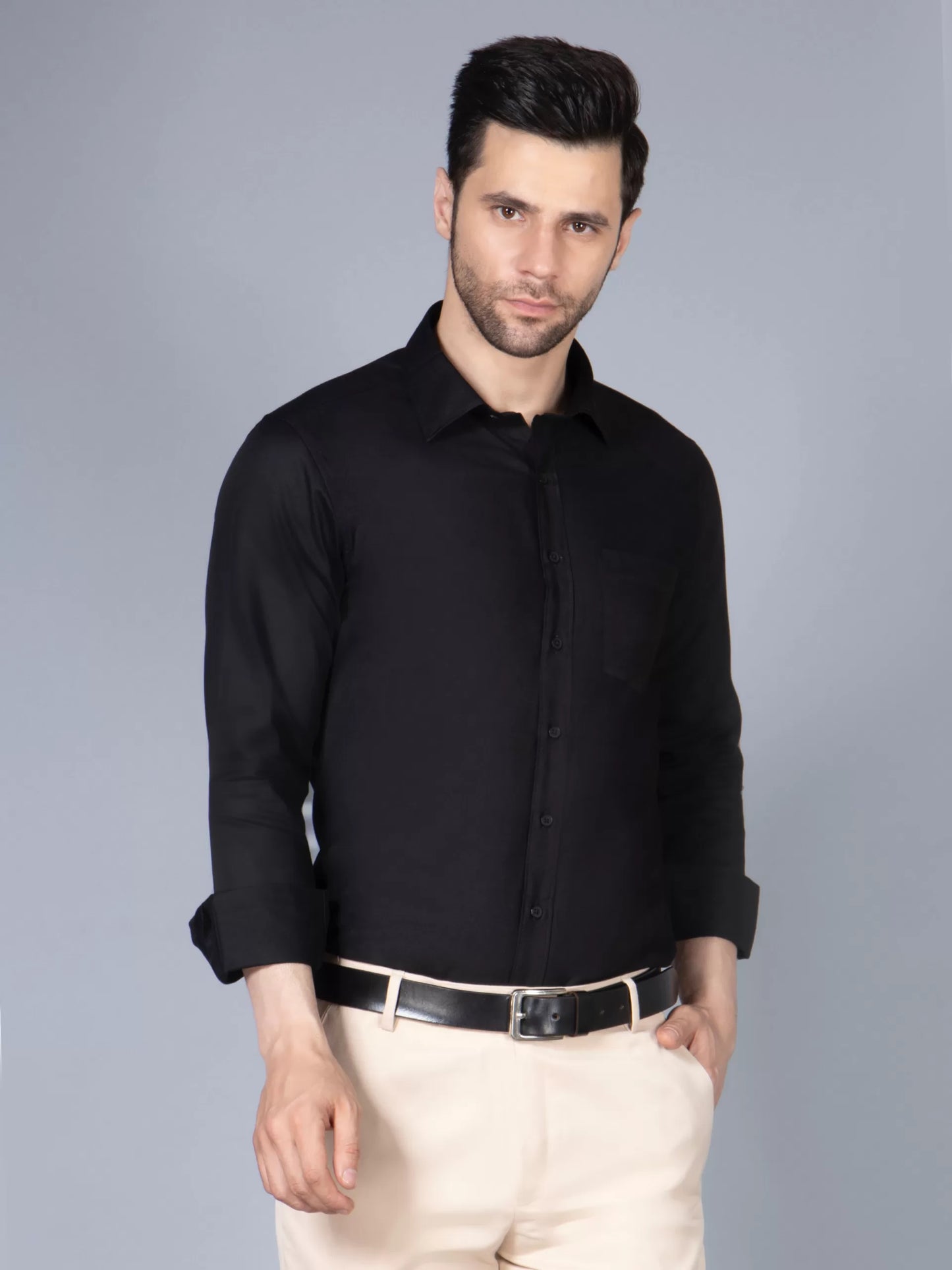 Men Black Classic Slim Fit Opaque Formal Shirt