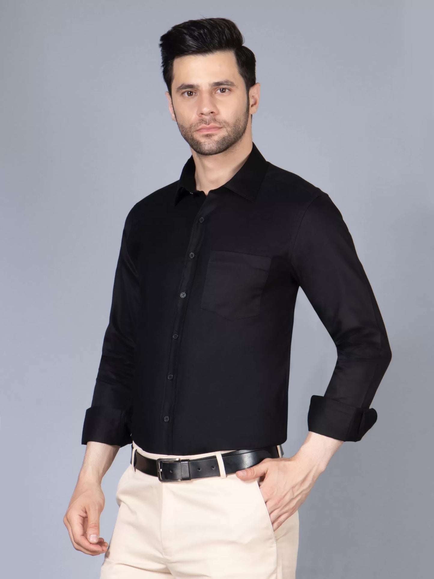 Men Black Classic Slim Fit Opaque Formal Shirt