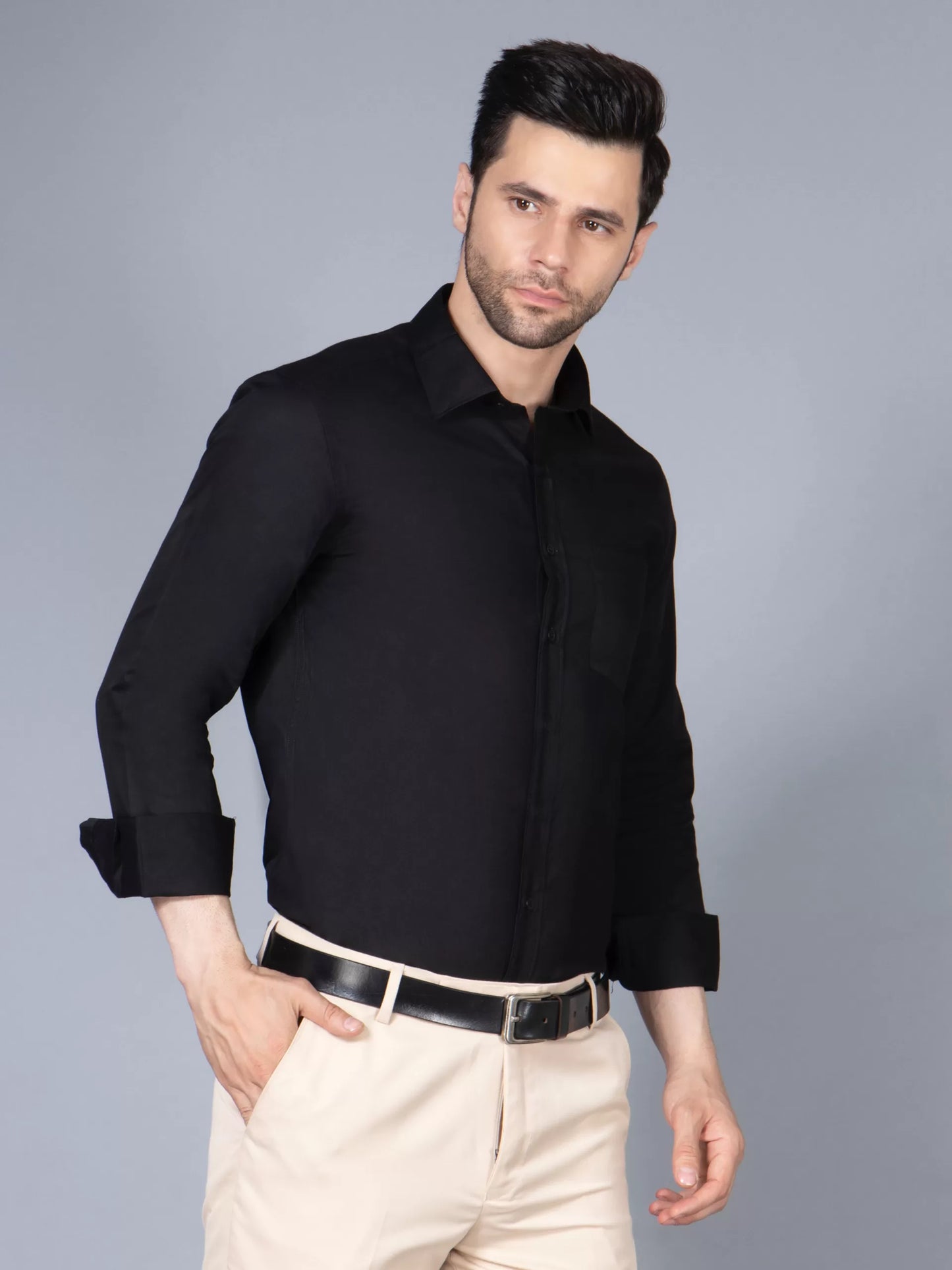 Men Black Classic Slim Fit Opaque Formal Shirt