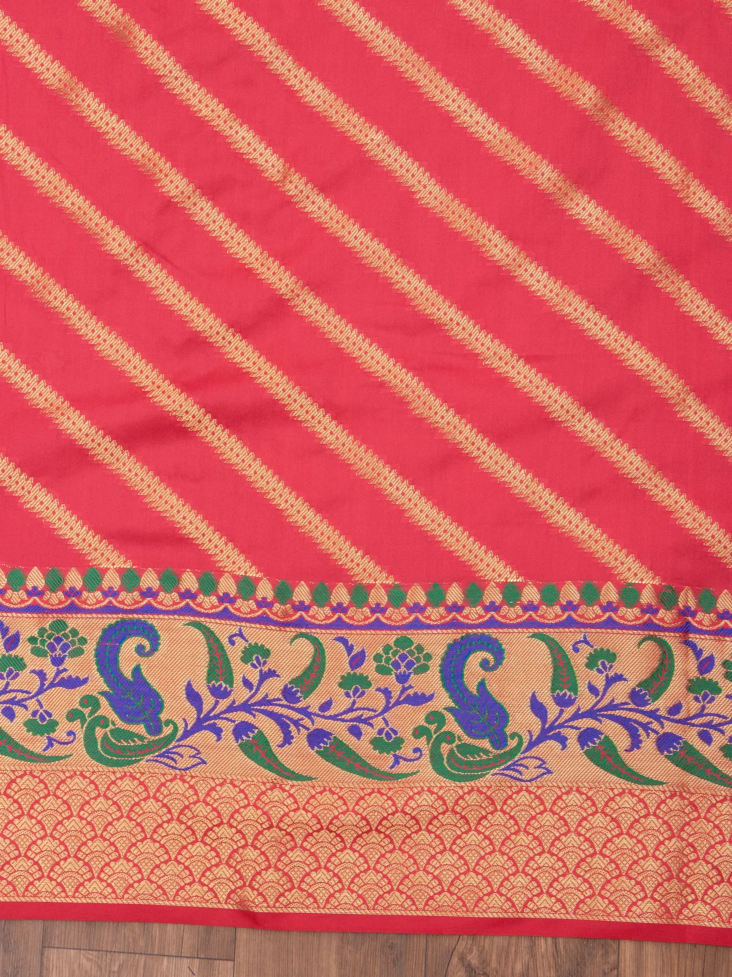 Meenakari Border and Tassels with Gold Zari Zigzag Weaving Pure Silk Saree