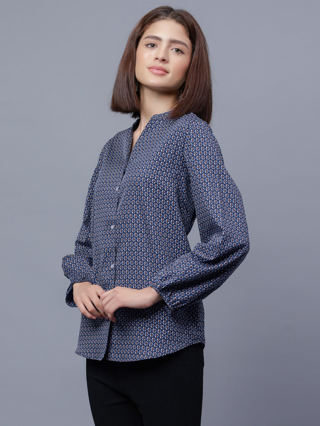 ENTELLUS Women's mandarin collar full sleeve top shirt