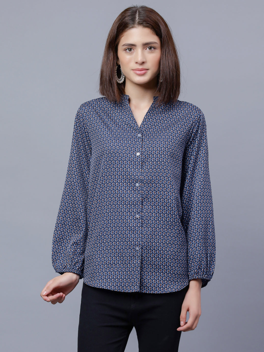 ENTELLUS Women's mandarin collar full sleeve top shirt