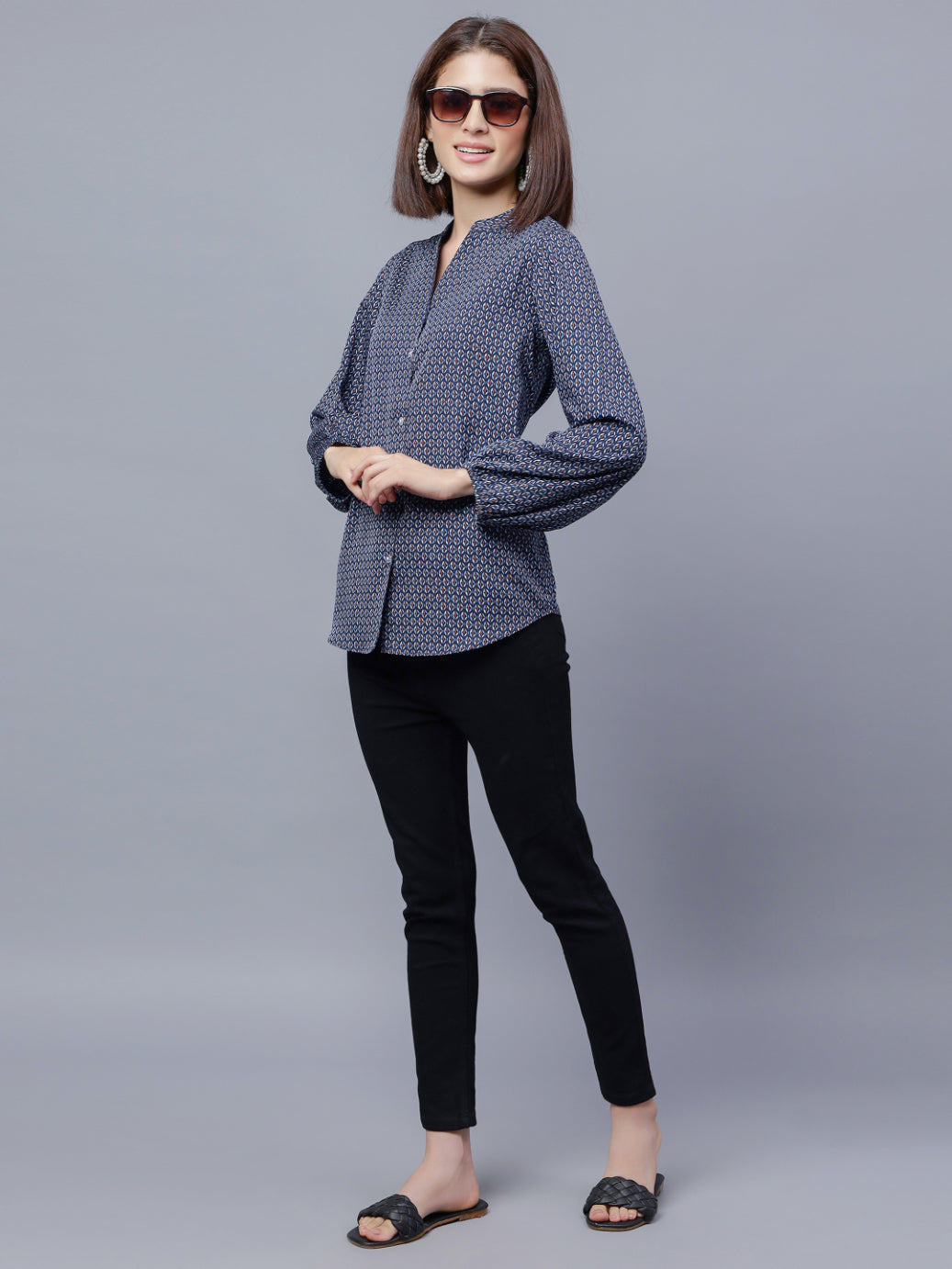 ENTELLUS Women's mandarin collar full sleeve top shirt