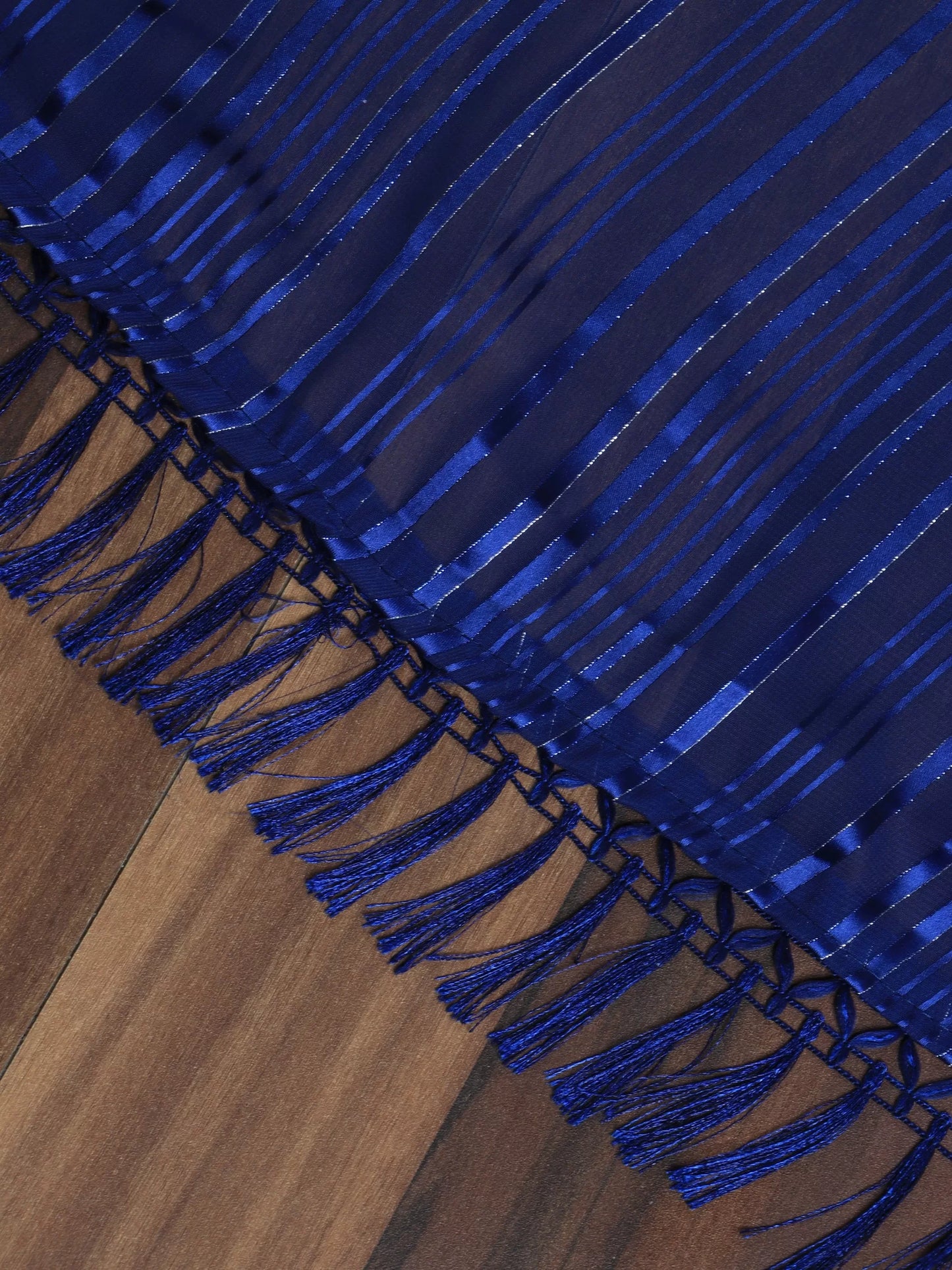 Embellished Striped Blue Saree