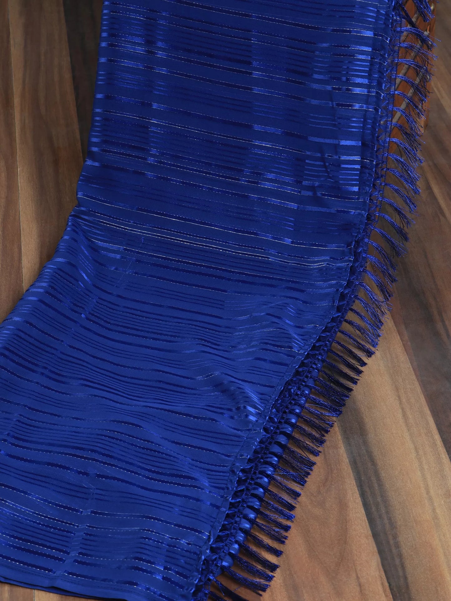 Embellished Striped Blue Saree