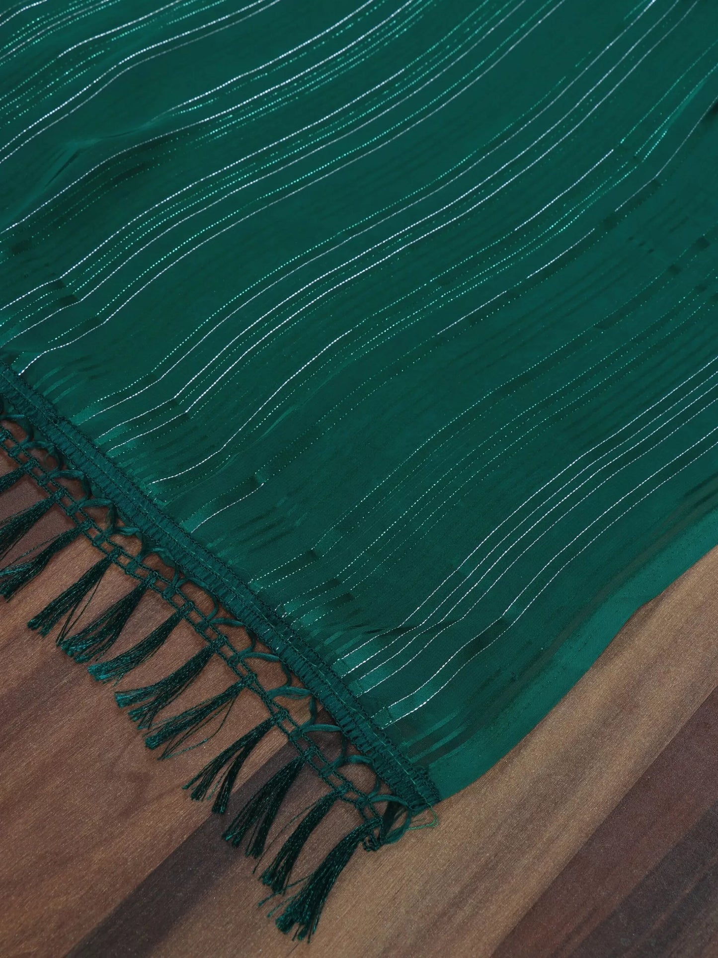 Embellished Striped Dark Green Saree