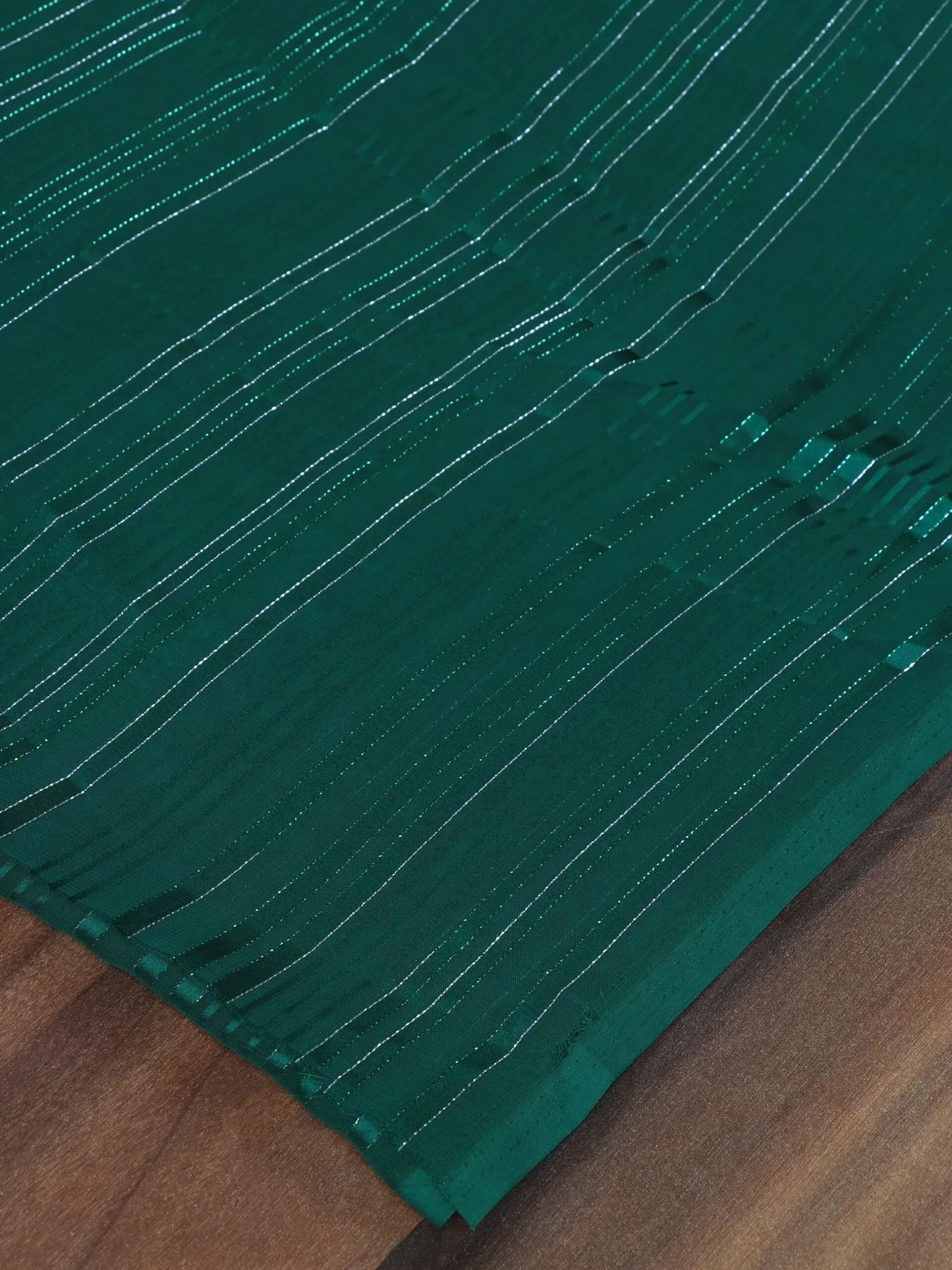 Embellished Striped Dark Green Saree