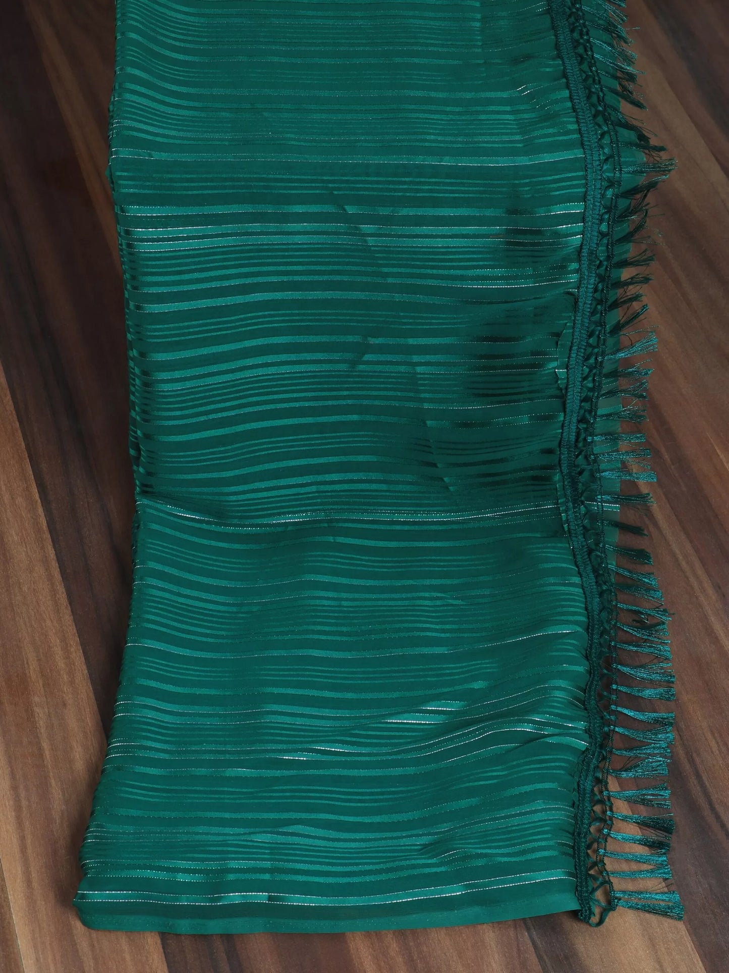 Embellished Striped Dark Green Saree