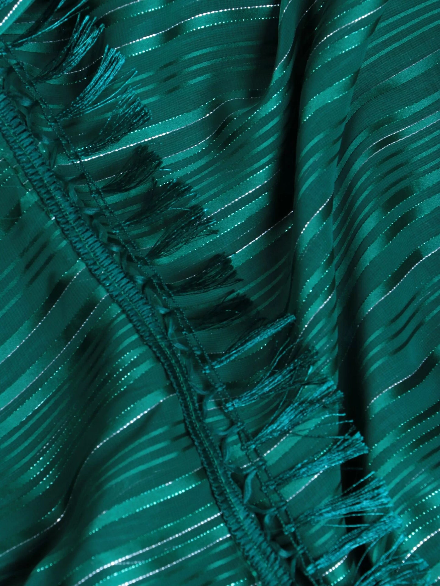 Embellished Striped Dark Green Saree