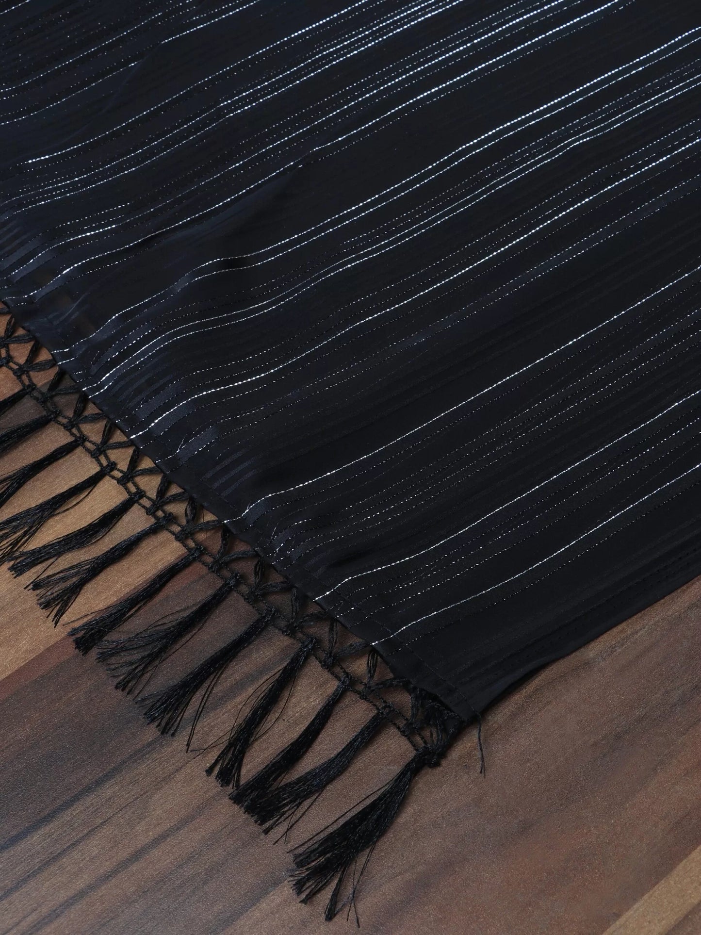 Embellished Striped Black Saree