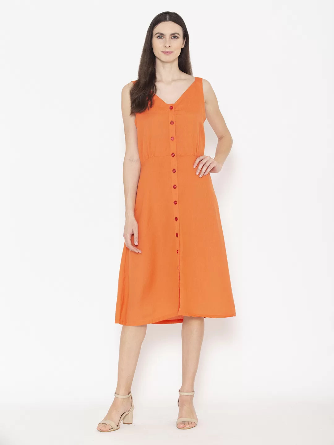 V-Neck A-Line Midi Dress