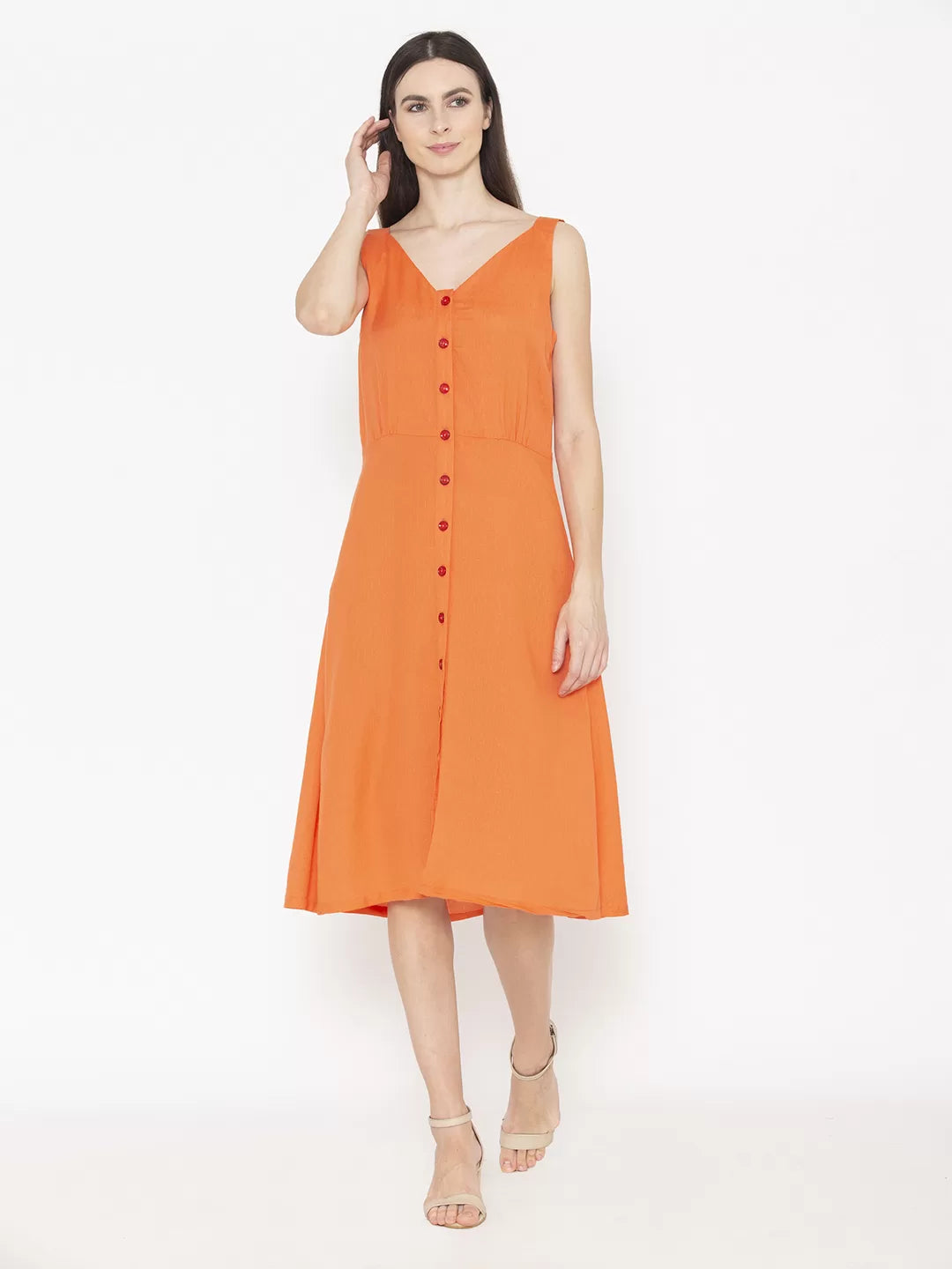 V-Neck A-Line Midi Dress