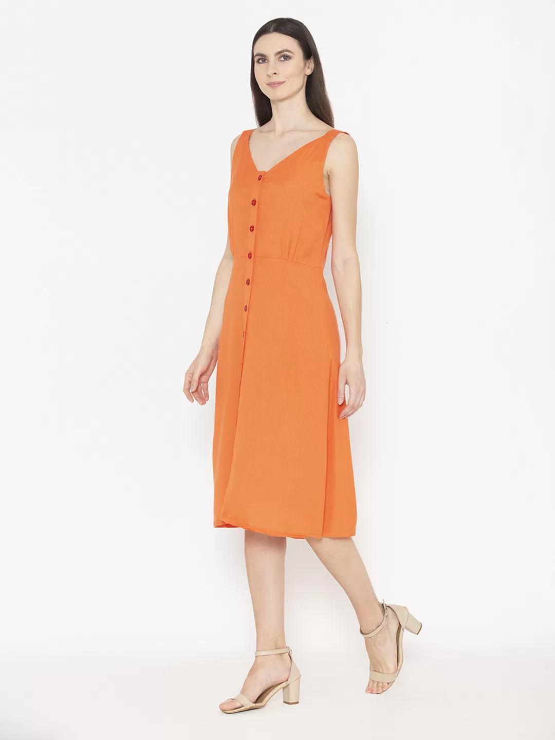 V-Neck A-Line Midi Dress