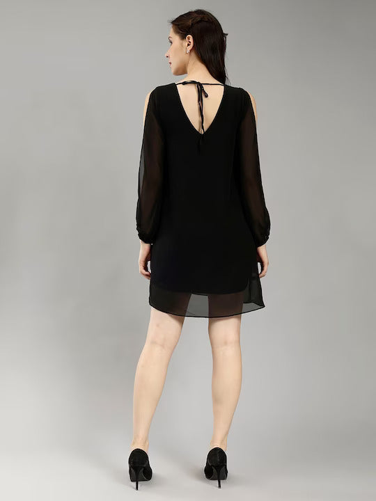 V-Neck Slit Sleeves A-Line Dress