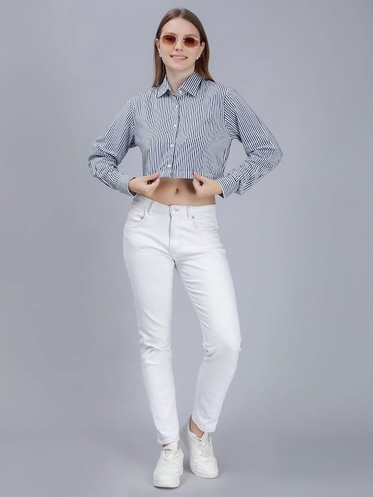 Comfort Slim Fit Opaque Striped Crop Casual Shirt