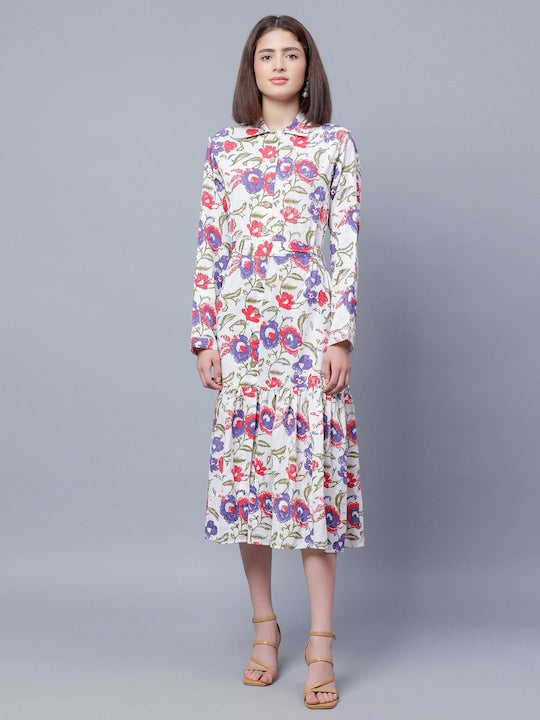 Floral Printed Shirt Midi Dress