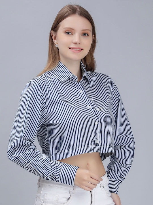 Comfort Slim Fit Opaque Striped Crop Casual Shirt