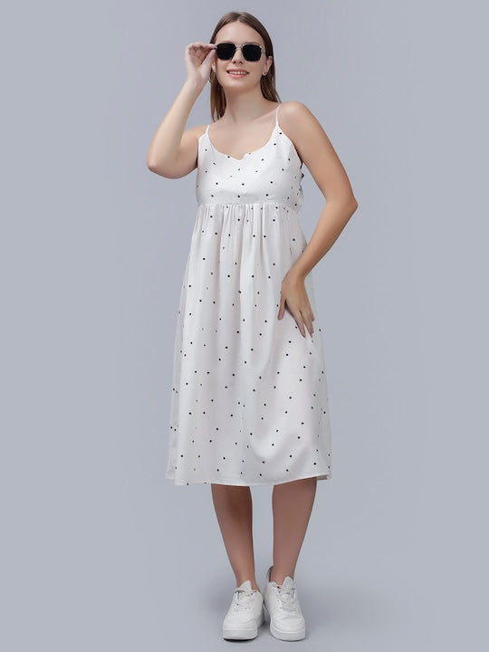 Polka Dot Printed Empire Midi Dress