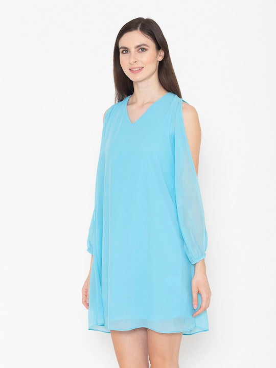 Cold-Shoulder Sleeves A-Line Dress