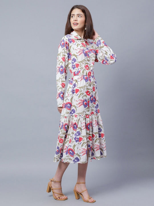 Floral Printed Shirt Midi Dress