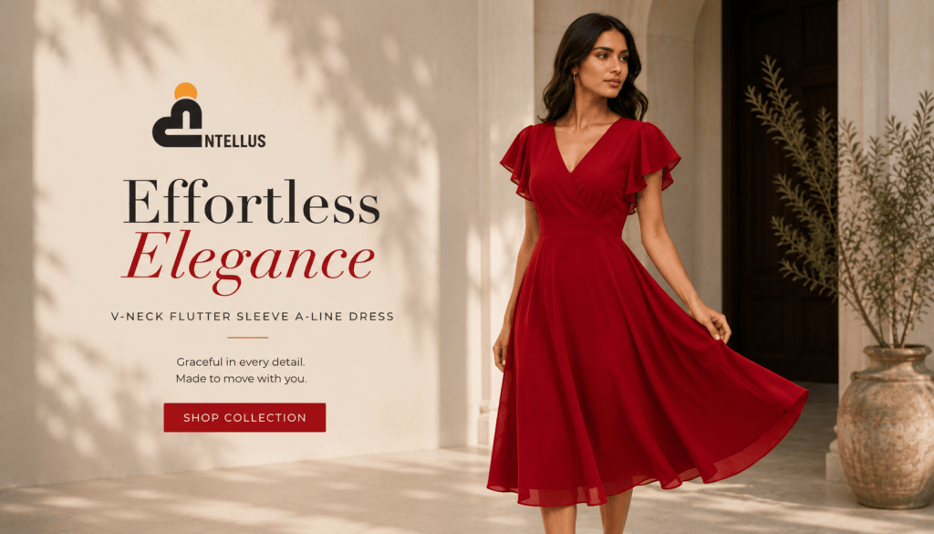 entellus-v-neck-flutter-sleeve-a-line-dress